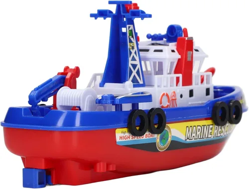 Vista 5 de LBEC Juguete de barco de bomberos, juguete de barco de baño para niños, sin rociadores de agua, detalles realistas para niños para niñas