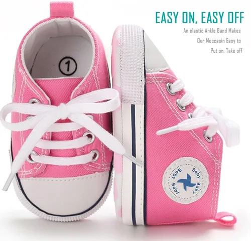 Vista 5 de Zapatos de lona para bebés recién nacidos, suela suave, para los primeros pasos, zapatos planos para niños pequeños, zapatos de mezclilla unisex