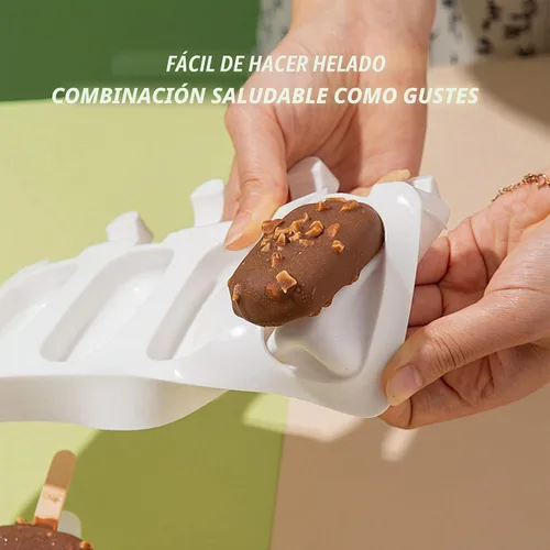 Vista 6 de 2 Moldes Pequeños Mini para Paletas, Moldes para Cakesicles de Silicona, Molde para Cake Pops con 4 Cavidades con 100 Palitos de Madera y 100