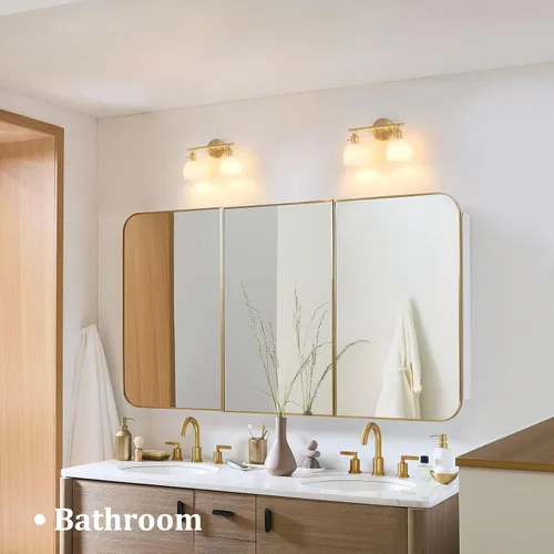 Vista 33 de Shenmoyl Lámparas de baño, lámpara de pared de 2 luces para tocador sobre espejo con pantalla de vidrio tulipán blanco para dormitorio, sala