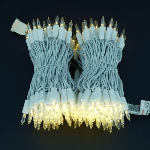 Vista 5 de Luces LED de Navidad de color blanco cálido con cable blanco, paquete de 2 juegos de 33 pies, 100 unidades de luces navideñas de grado comercial