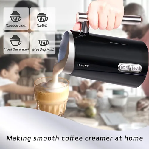 Vista 2 de Espumador de leche Huogary, vaporizador eléctrico 4 en 1, espumador automático de leche caliente y fría, calentador de leche para café, café