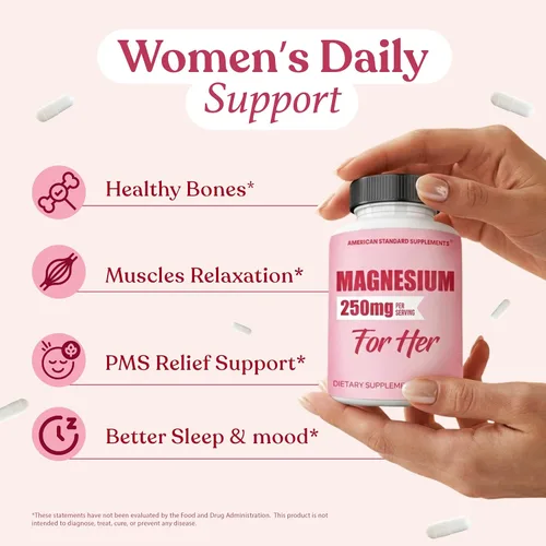 Vista 4 de Glicinato de magnesio para mujeres 250mg por una cápsula, glicinato de magnesio quelatado para ella, 90 cápsulas, suministro de 90 días