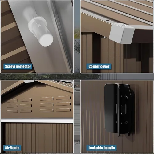 Vista 5 de Cobertizo de almacenamiento para exteriores de 8 x 6 pies con piso, cobertizo de herramientas de metal impermeable con puerta cerrada con puerta