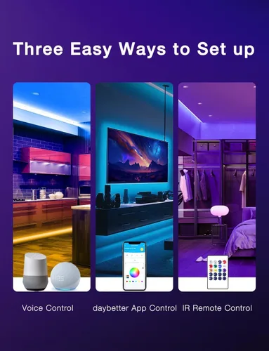 Vista 3 de DAYBETTER - Luces LED inteligentes WiFi de 100 pies - Tira de luces LED compatibles con Alexa y Google Assistant, iluminación RGB, sincronización