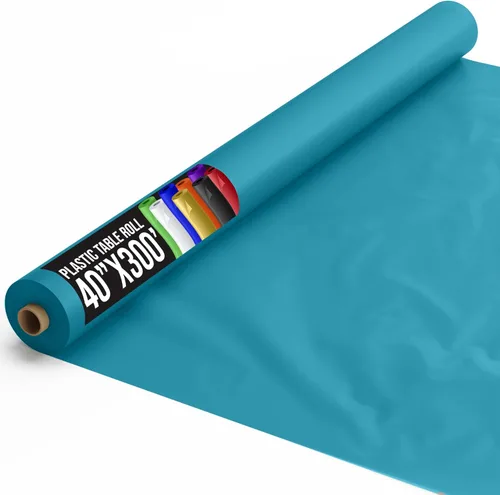 Vista 83 de Exquisito rollo de mantel de mesa de plástico aqua de Party Solids 4 piezas 40" X 300' Rollo de mantel de mesa de plástico - Rollos de mantel