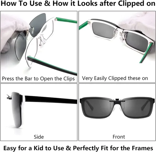 Vista 5 de CAXMAN Gafas de sol polarizadas con clip para niños, lentes graduadas, no abatibles