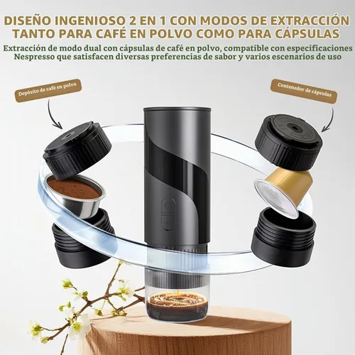 Vista 2 de Juego de cafetera portátil, molinillo de café manual recargable y espumador de leche eléctrico, todo en 1, mini cafetera de viaje para campamento