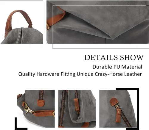 Vista 3 de KL928 Mochila vintage de lona – Mochila grande informal para viajes al aire libre, mochila de senderismo para hombres y mujeres, gris