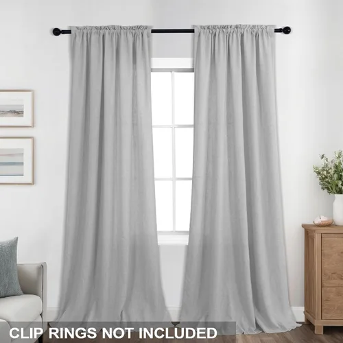 Vista 83 de KOUFALL Juego de 2 cortinas de puerta francesa, cortinas de lino para puerta/ventana, cortina transparente boho para cristal lateral delantero