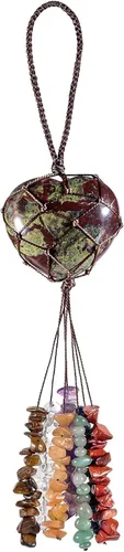 Vista 9 de moonsix Adorno colgante de piedra hecha a mano en forma de corazón para espejo retrovisor del automóvil, cristal curativo para oficina en casa