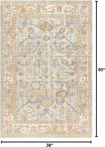 Vista 2 de JONATHAN Y Alba Modern Faded Peshawar - Alfombra para interiores, 3 x 5 pies, de transición, tradicional, fácil de limpiar para sala de estar