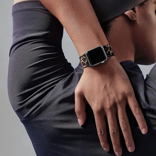 Vista 7 de Adorve - Correa elástica compatible con correas de Apple Watch para hombres Negro/Rosa arena/Verde pino/Starlight/Leopardo