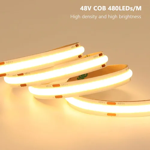 Vista 2 de BENLUN Tira de luz LED COB de 48 V, 65.6 pies, 3000 K, luz blanca cálida, flexible, cortable, luces de cinta LED 8W/M 480LEDs/M CRI 92 con fuente