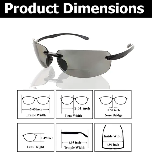 Vista 6 de Maui Isla VidaAnteojos de sol bifocales Rimless Wrap Lectores de Sol ligero TR90marco para hombres y mujeresdisponible en lentes polarizados o
