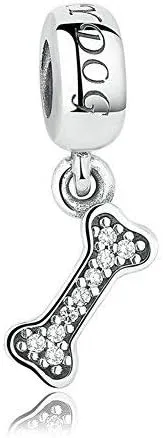 Vista 2 de Dije de hueso de perro de plata de ley 925 con diseño de pata de perro apto para pulseras