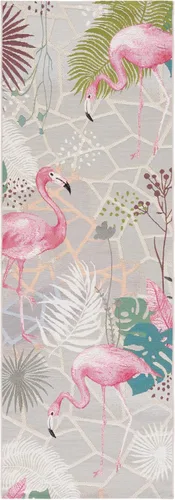 Vista 4 de SAFAVIEH Alfombra lavable para exteriores, colección Barbados, alfombra de pasillo de 2 pies 8 pulgadas x 8 pies, color gris y rosa, no desprende