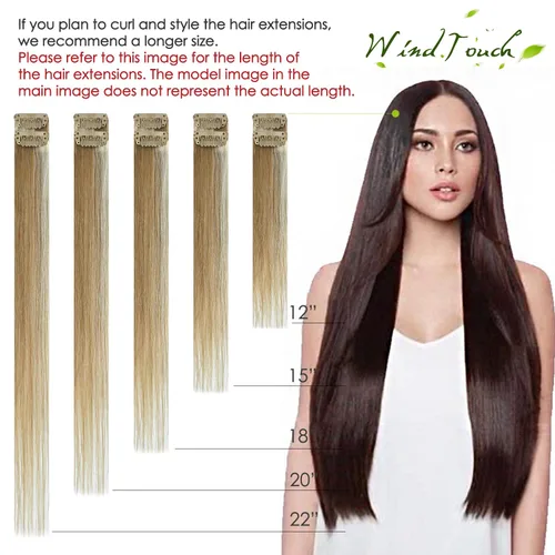 Vista 126 de WindTouch - Extensiones de cabello humano real con clip, color marrón claro a rubio con reflejos #6P613, 22 pulgadas, 4.33 onzas, 7 piezas #6p613