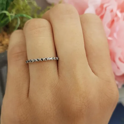 Vista 2 de Dazzlingrock Collection Anillo apilable de plata de ley para mujer, 0.12 quilates (ctw)