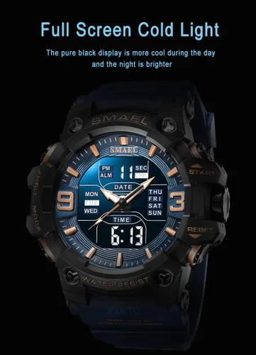 Vista 6 de KXAITO Men's Stainless Steel case Sports Watch Military Watch Outdoor LED Stopwatch Digital Electronic Large Dual Display Waterproof Tactical Army