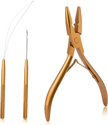 Vista 12 de NEWISHTOOL Kit de Herramientas para Extensiones de Cabello - Micro Cuentas de Silicona, Alicates para Cuentas de Acero Inoxidable, Enhebrador