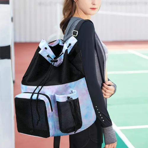 Vista 2 de Lohol Mochila grande de malla con cordón y bolsa para zapatos, saco de natación duradero con asa para deportes, gimnasio, yoga, playa, viajes