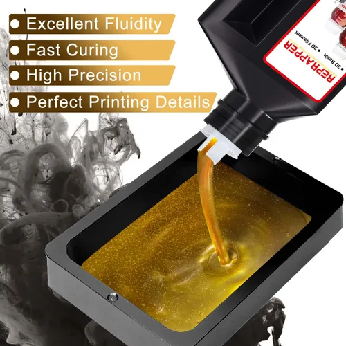 Vista 2 de RepRapper Resina para impresora 3D, 405nm Cambio de color de curado rápido UV, paquete de resina estándar de 1kg, resina de fotopolímero