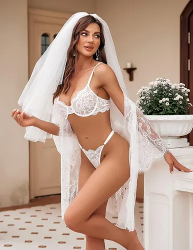Vista 40 de Avidlove Conjunto de lencería de encaje floral con aros para mujer