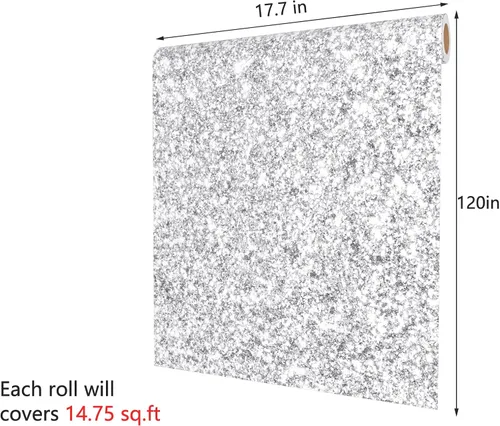 Vista 7 de Decotalk Papel tapiz plateado con purpurina para despegar y pegar para paredes, papel tapiz brillante extraíble de 17.7 x 120 pulgadas, papel