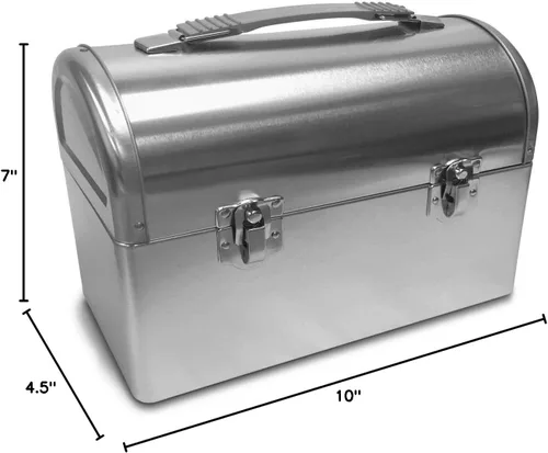 Vista 3 de Caja para el almuerzo con cúpula de metal liso. Color plata