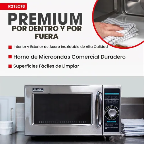 Vista 2 de Sharp R-21LCFS Horno de microondas comercial de servicio medio (temporizador de dial, 1000 vatios, 120 voltios) (Actualización de R-21LCF), plateado