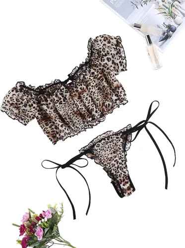 Vista 18 de Avidlove - Conjunto de brasier y braga con volantes, conjunto de lencería tipo babydoll de malla