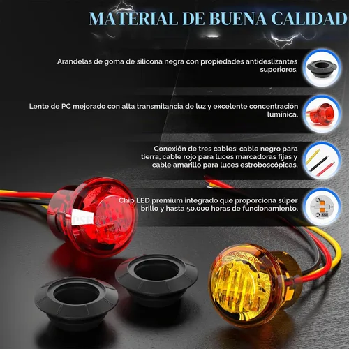 Vista 7 de PSEQT Flash estroboscópico de 3/4 pulgadas + luces de marcador constante, luces LED de doble función, luces redondas de separación lateral traseras