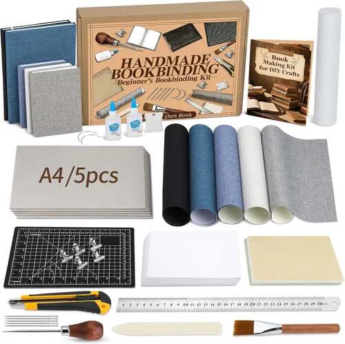 Vista 10 de Jupean Kits de encuadernación de libros, materiales de encuadernación de libros con cartón A4, 4 colores, tela de libro, suministros