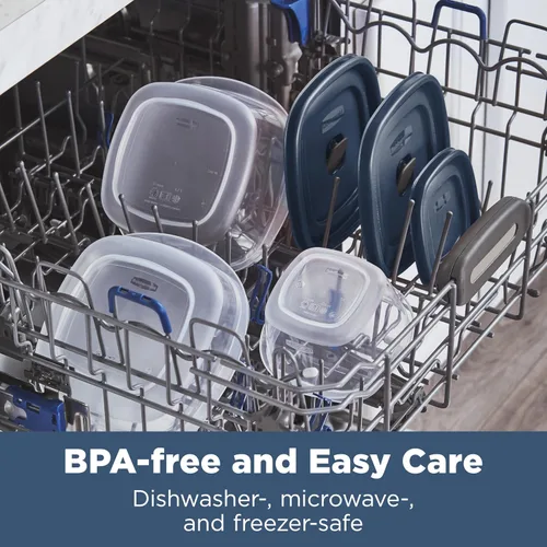 Vista 5 de Rubbermaid Easy Find Lids® Recipientes de almacenamiento de alimentos con tapas ventiladas, juego de 26 piezas, color azul