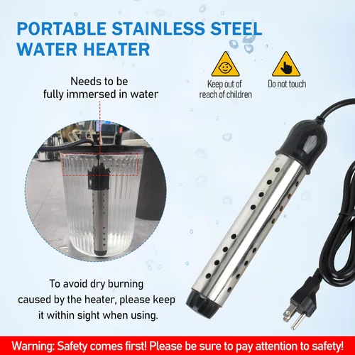 Vista 4 de Calentador de Inmersión, Calentador de Agua Sumergible, 1500W/1000W-110V Calentador de Agua de Inmersión Eléctrico Portátil Adecuado para Camping