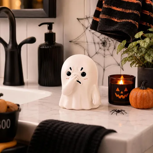 Vista 7 de Linda estatua de fantasma de nariz sostenible, decoración de estante de baño peculiar, divertida decoración de inodoro, regalo creativo único