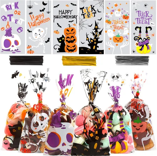 Vista 10 de DIYASY Bolsas de celofán de Navidad, 180 bolsas de regalo de Navidad, bolsa de plástico para dulces, bolsa transparente para bocadillos con lazos
