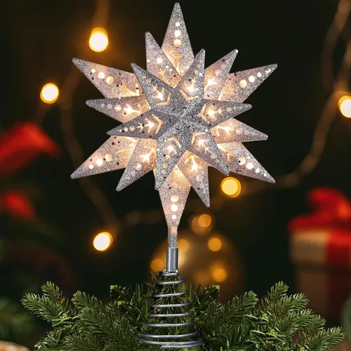 Vista 16 de ODEETRONIC Luces de Estrella para la Punta del Árbol de Navidad, 9.5 pulgadas con Certificación UL Estrella 3D para la Punta del Árbol, de Doble