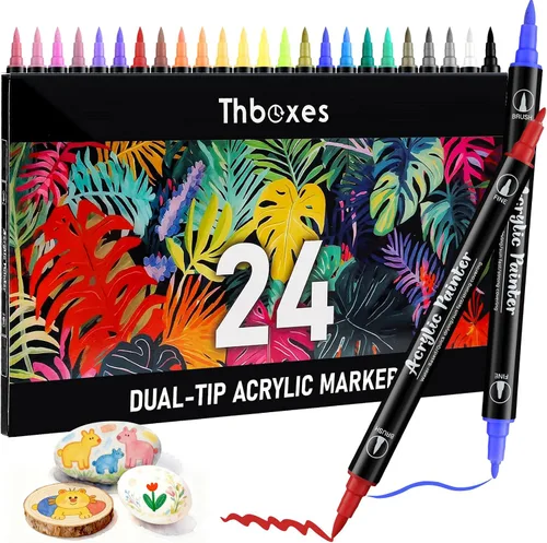 Vista 9 de Thboxes Paquete de 10 marcadores de pintura negra, bolígrafo de pintura acrílica de doble punta, punta fina y marcadores de punta de pincel