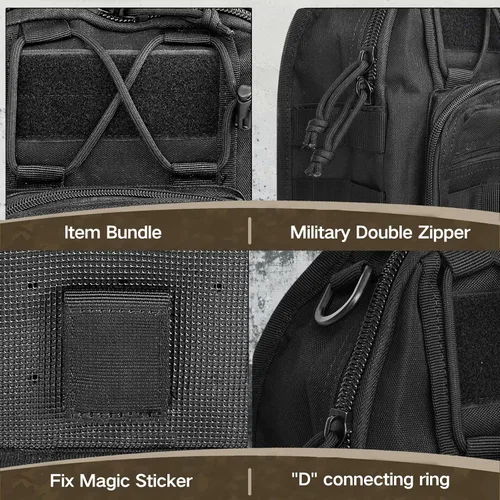 Vista 7 de Mochila táctica para el hombro, pequeña, para exteriores, para hombres, viajes, senderismo, camping, mochila para Rover, color negro