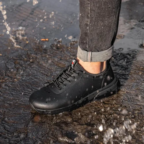 Vista 2 de LARNMERN Zapatos de trabajo antideslizantes para hombre, zapatos de cocina impermeables para cocinero, zapatos de trabajo, antideslizantes