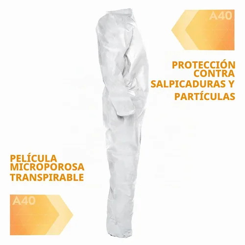 Vista 5 de KleenGuard™ Overol de protección de líquidos y partículas A40 (44302), cremallera frontal, blanco, mediano (cantidad 25)