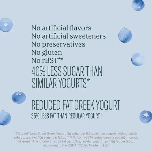 Vista 4 de Chobani Menos Azúcar Yogur griego bajo en grasa Arándano silvestre 5.3oz
