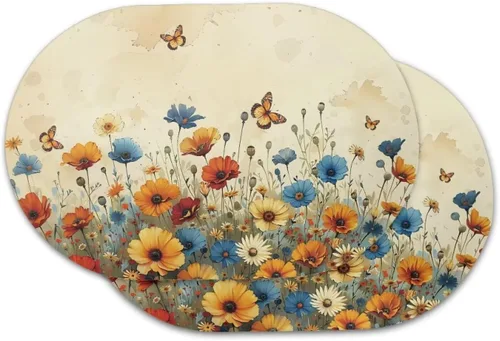 Vista 9 de Blue Flower Dining Table Mats Set of 2 Hummingbird Heat Resistant Placemats Washable and Wipeable Non Slip Place Mat, Waterproof Modern Dining Table