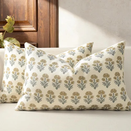 Vista 19 de Juego de 2 fundas de almohada florales de 20 x 20 pulgadas, fundas de almohada con diseño botánico campestre para sofá, cama, sala de estar, fundas