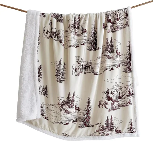 Vista 64 de Indigo Hill by HiEnd Accents Acadia - Manta de sherpa con estampado de pinos bosques, naturaleza, bosque, montaña, manta occidental para acampar al