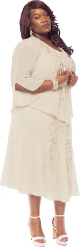 Vista 3 de R&M Richards - Vestido de gasa con cuentas para mujer