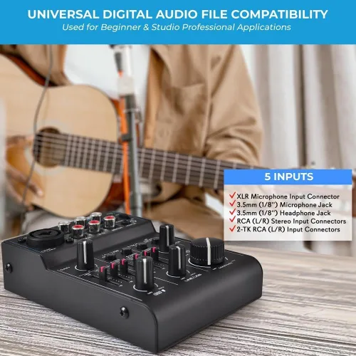 Vista 10 de Pyle - Mezclador de audio Bluetooth de 3 canales - Controlador de sonido DJ con tarjeta de sonido USB para grabación en PC - XLR - Conector