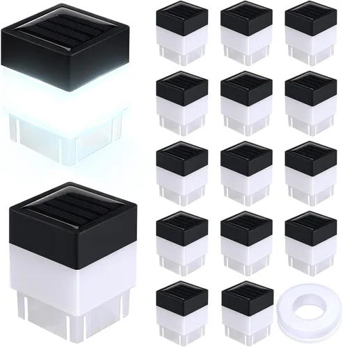 Vista 10 de Tujoe Luces solares para poste de valla de 2 x 2 pulgadas (2.0 in x 2.0 in) (blanco, paquete de 6)